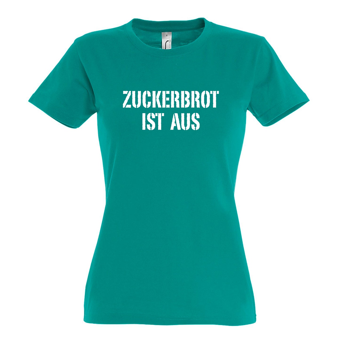 FairWear Damen T-Shirt 'ZUCKERBROT IST AUS!' Baumwolle