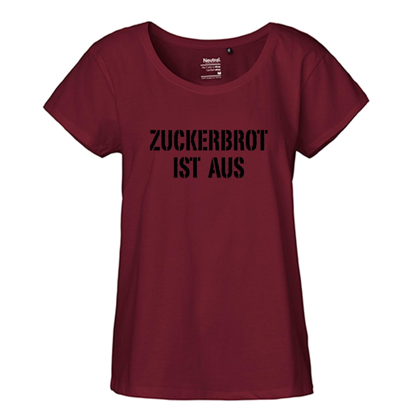 FairTrade Loose Fit | Oversize | Damen T-Shirt 'Zuckerbrot ist aus' Bio-Baumwolle