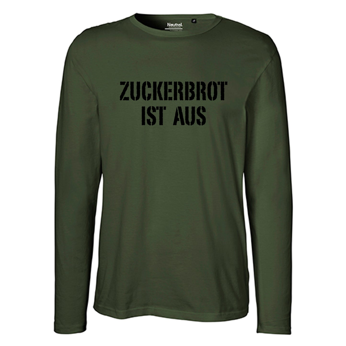 Herren FairTrade Longsleeve Shirt | Motiv "ZUCKERBROT IST AUS" | 100%  Bio-Baumwolle und aus nachhaltiger Produktion | Größen S-3XL