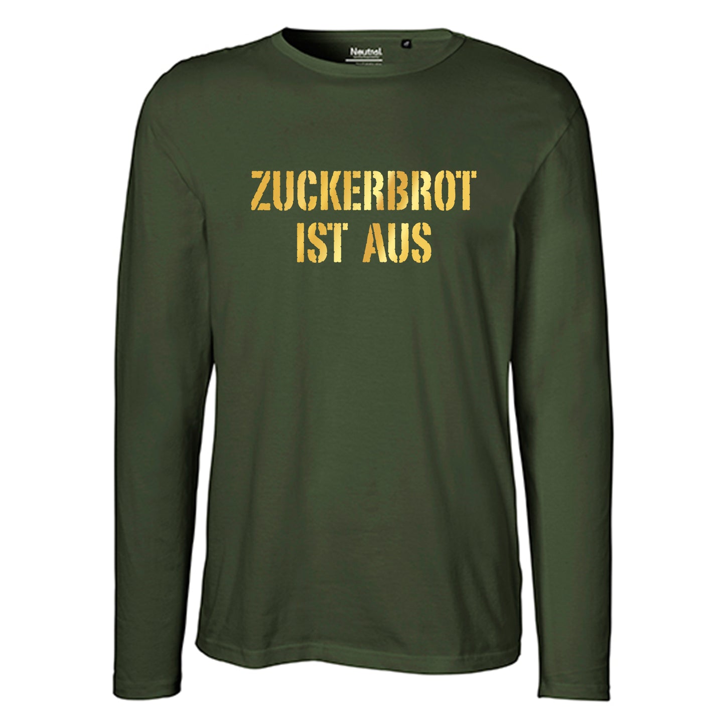 Herren FairTrade Longsleeve Shirt | Motiv "ZUCKERBROT IST AUS" | 100%  Bio-Baumwolle und aus nachhaltiger Produktion | Größen S-3XL