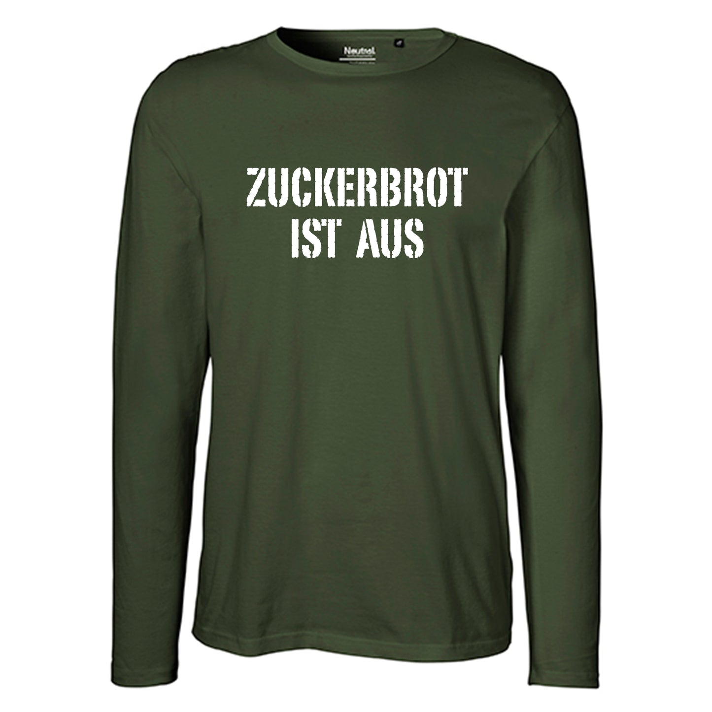 Herren FairTrade Longsleeve Shirt | Motiv "ZUCKERBROT IST AUS" | 100%  Bio-Baumwolle und aus nachhaltiger Produktion | Größen S-3XL