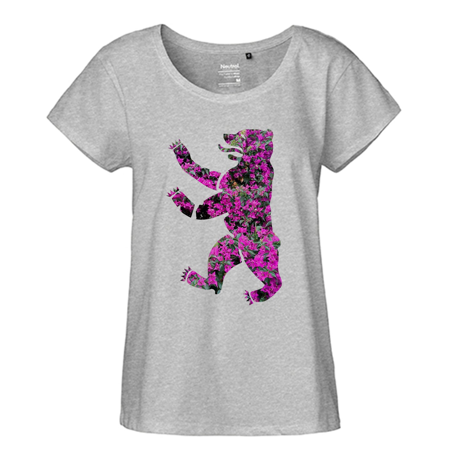 FairTrade Loose Fit Women's T-Shirt 'Bear Flowers Pink' organic cotton