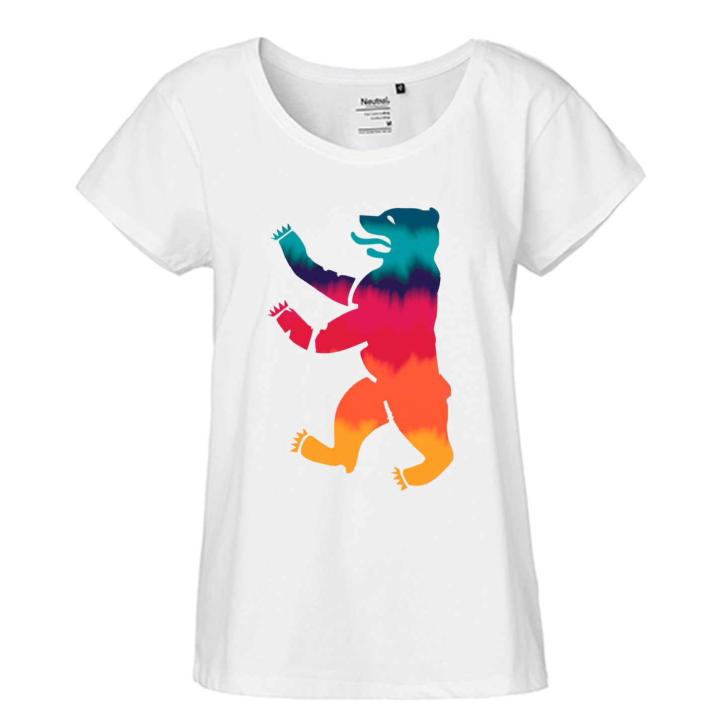 FairTrade Loose Fit Damen T-Shirt 'Bär Regenbogen' Bio-Baumwolle