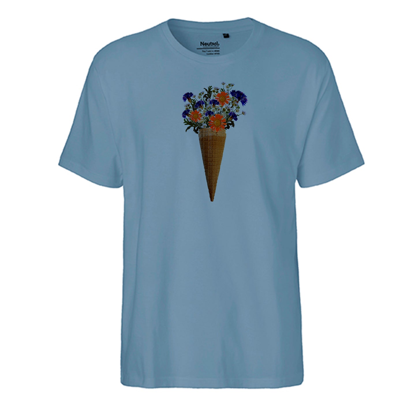 FairTrade Herren T-Shirt 'Blumen Eiswaffel gezeichnet' Bio-Baumwolle