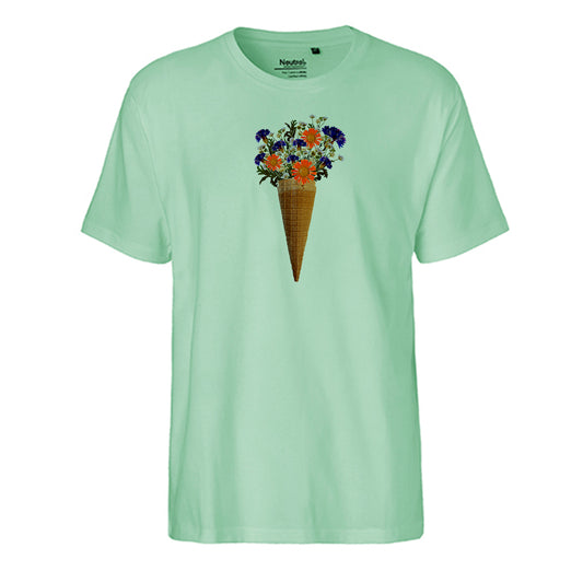 FairTrade Herren T-Shirt 'Blumen Eiswaffel gezeichnet' Bio-Baumwolle