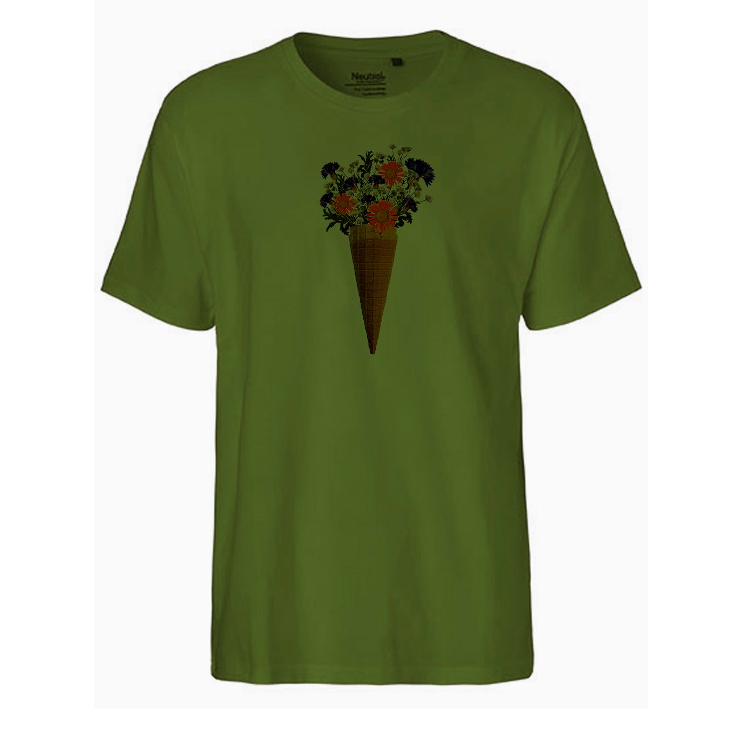 FairTrade Herren T-Shirt 'Blumen Eiswaffel gezeichnet' Bio-Baumwolle