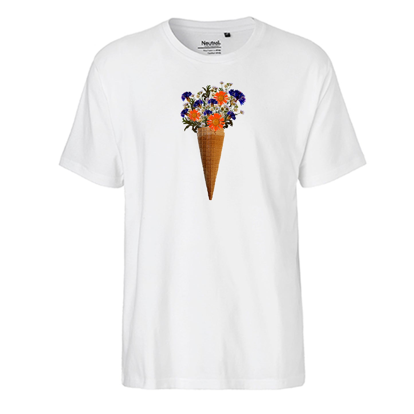 FairTrade Herren T-Shirt 'Blumen Eiswaffel gezeichnet' Bio-Baumwolle