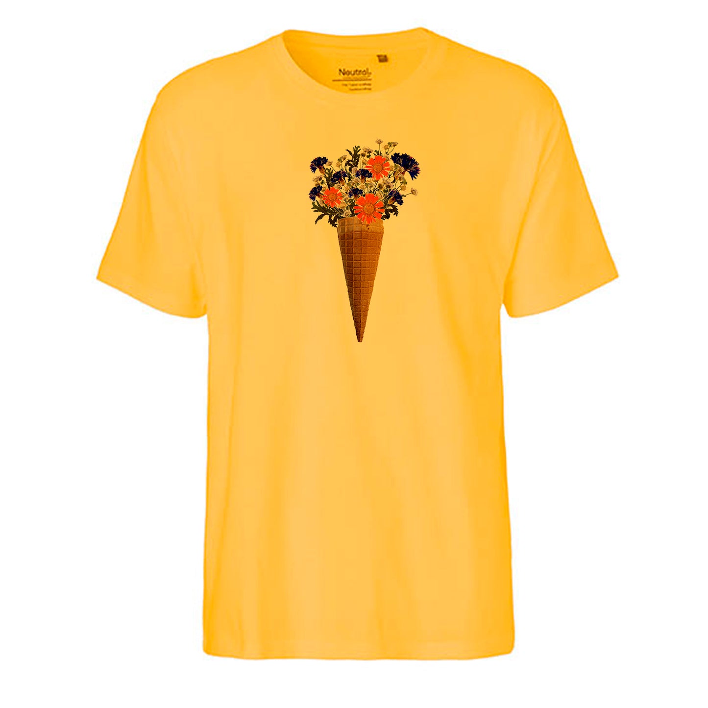 FairTrade Herren T-Shirt 'Blumen Eiswaffel gezeichnet' Bio-Baumwolle