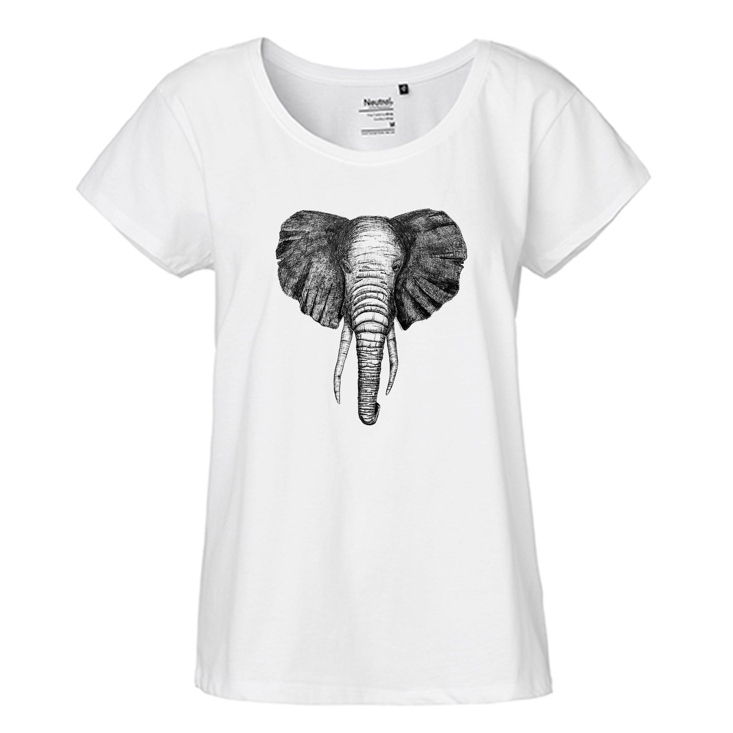 FairTrade Loose Fit Damen T-Shirt 'Elefantenkopf  gezeichnet' Bio-Baumwolle