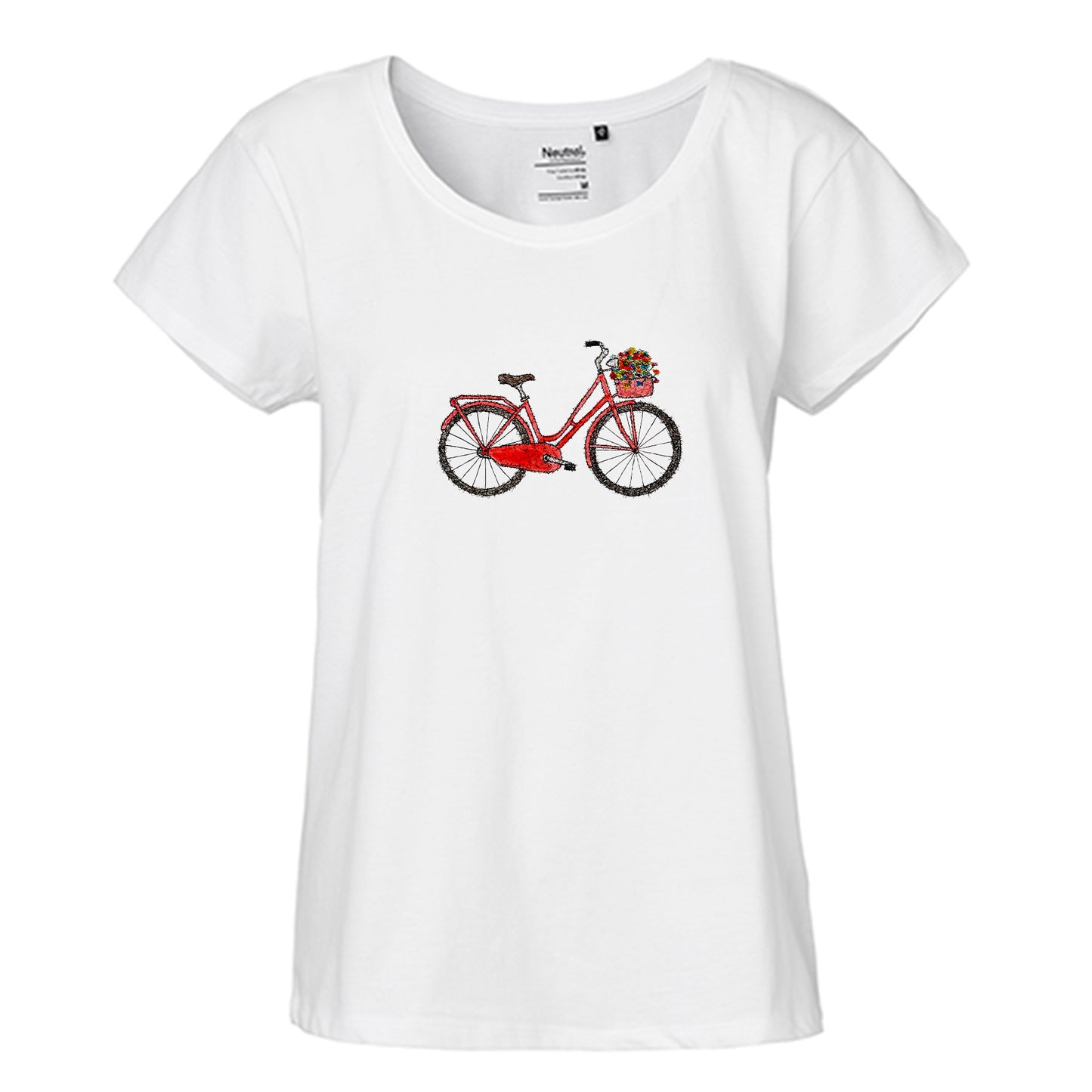 FairTrade Loose Fit Damen T-Shirt 'Holland Fahrrad Blumen' Bio-Baumwolle